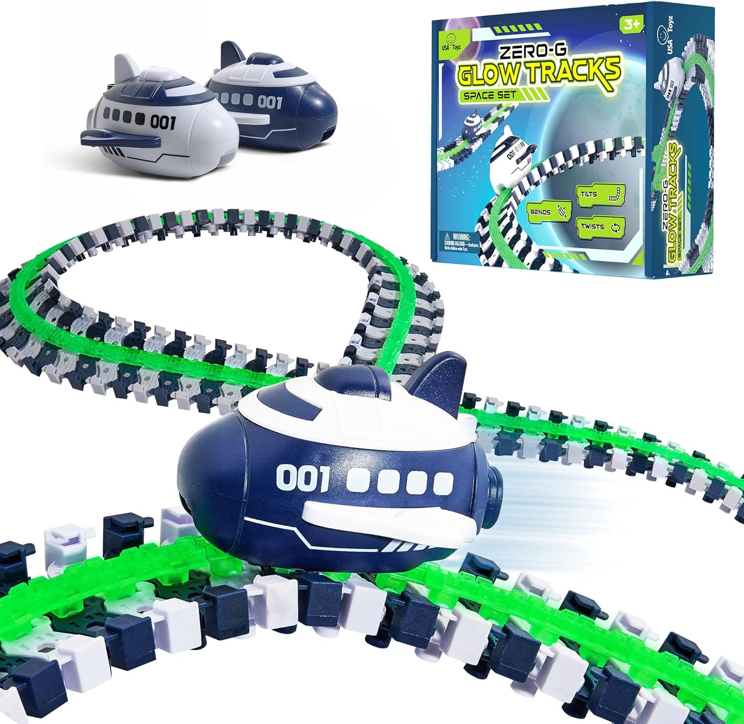 Zero G Flexible Glow Tracks Cars Discovery Toys Zip Zero Gravity